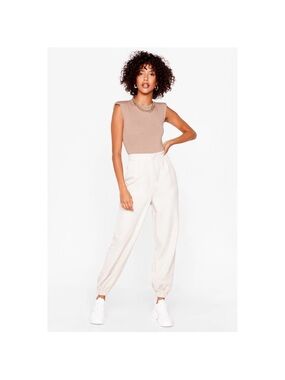 Nasty Gal Tailored High-Waisted Jogger Pants in Stone